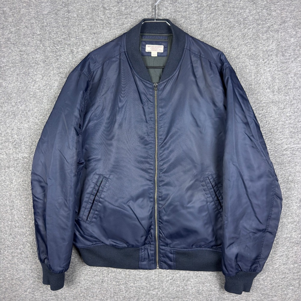 Wallace & Barnes Bomber Jacket Men Large Navy Blue Nylon Full Zip Flight Utility